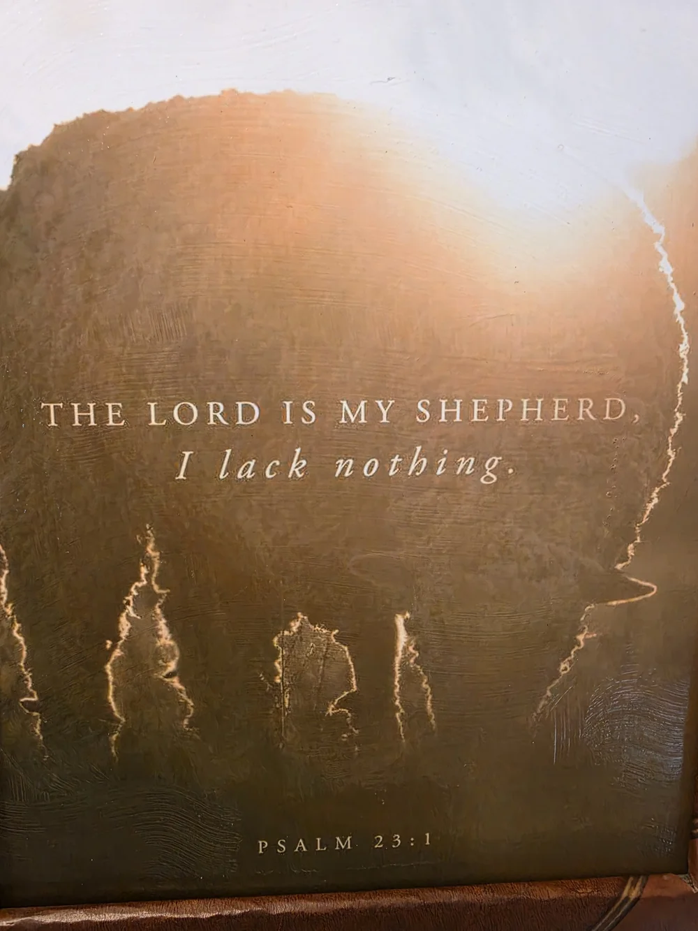 Custom leather-framed Scripture art print Minimalist silhouette of a sheep